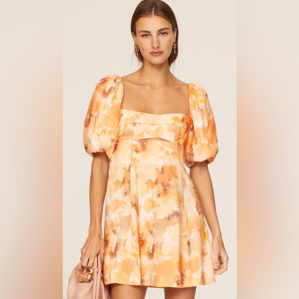 Floral Puff Sleeve Mini Dress with adjustable back